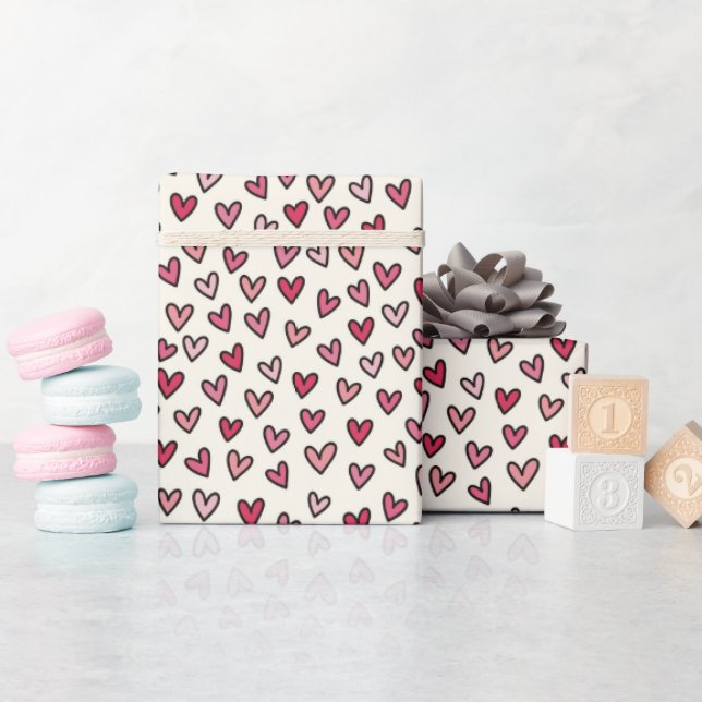 Papel De Presente Cute Pink Little Hearts Wrapping Paper Roll (Chá de bebê)