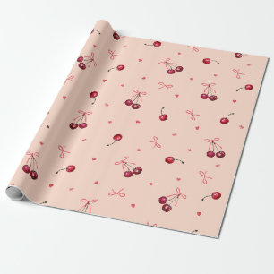 Papel De Presente Cute Pink Vermelho Cerejas Corações Laços Suave La