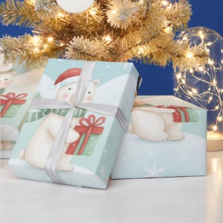 Papel De Presente Cute Polar Bears & Penguins Christmas Pattern 