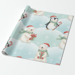 Papel De Presente Cute Polar Bears & Penguins Christmas Pattern 