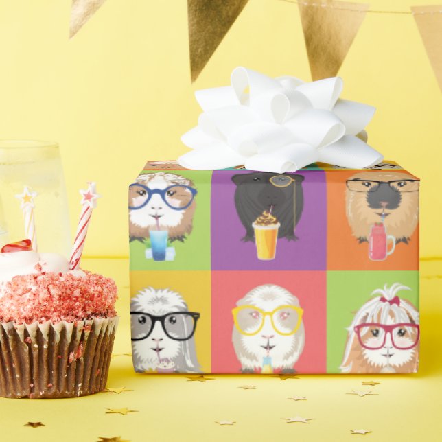 Papel De Presente Cute Pop-Art Guinea Pig Wrapping Paper (Festa de aniversário)