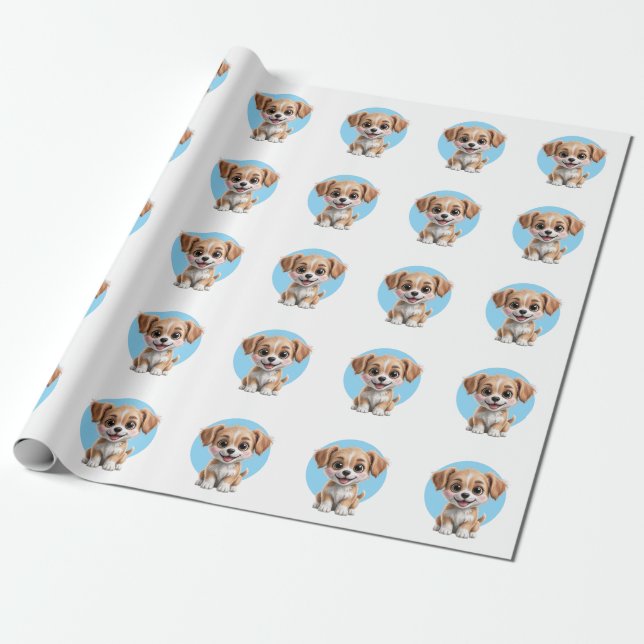 Papel De Presente Cute Puppy Pattern Wrapping Paper for Gifts (Desenrolado)