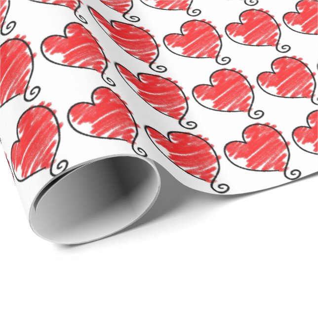 Papel De Presente Cute Red and White Hearts Valentine (Ponta do rolo)