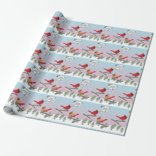 Papel De Presente Cute Red Cardinal Singing Merry Christmas