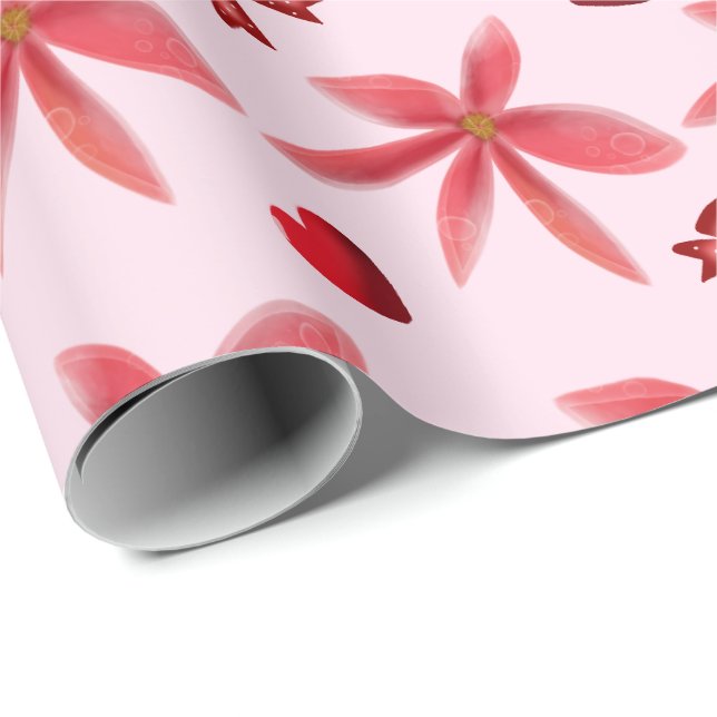 Papel De Presente Cute Red Floral Heart Pattern Seamless Girly  (Ponta do rolo)
