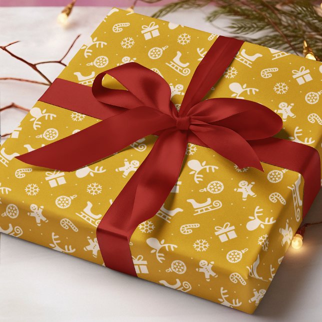 Papel De Presente Cute Reindeer Gingerbread Modern Christmas Pattern (Criador carregado)