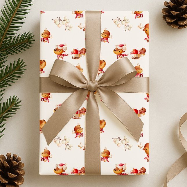 Papel De Presente Cute Reindeer Holiday (Criador carregado)