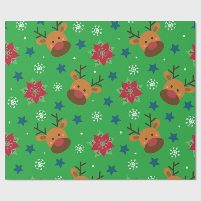 Papel De Presente Cute Reindeer & Snowflake Christmas Wrapping Paper (Aberto)