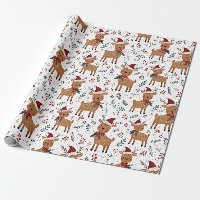 Papel De Presente Cute Retro Reindeer Christmas (Desenrolado)