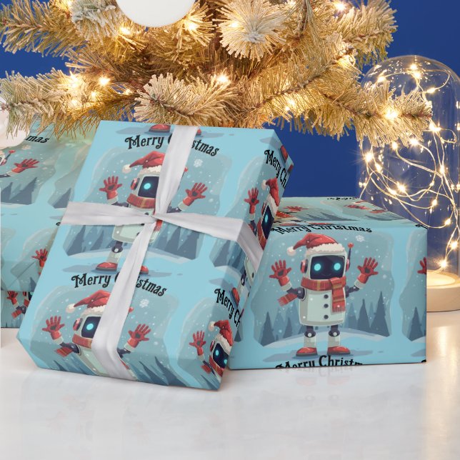 Papel De Presente cute robot Christmas holiday tech Wrapping Paper (Feriados)