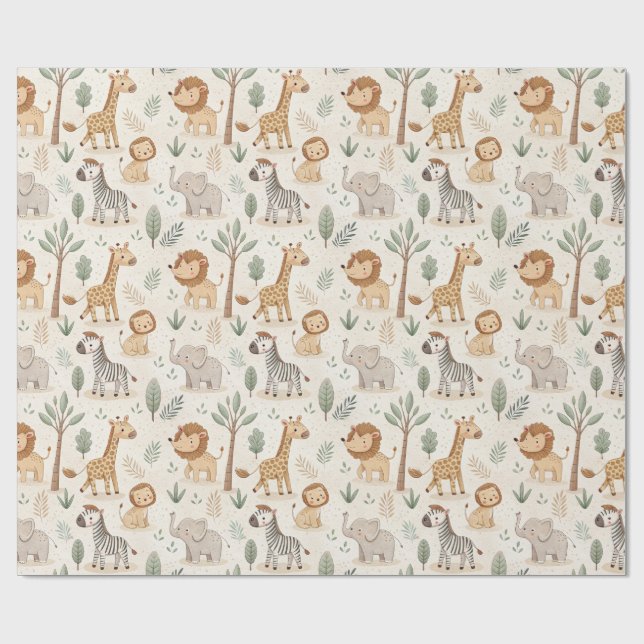 Papel De Presente Cute Safari Animals (Aberto)