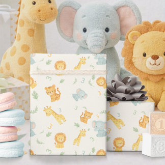 Papel De Presente Cute Safari Animals Jungle Kids Birthday Party