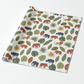 Papel De Presente Cute Safari Animals & Leaves Birthday