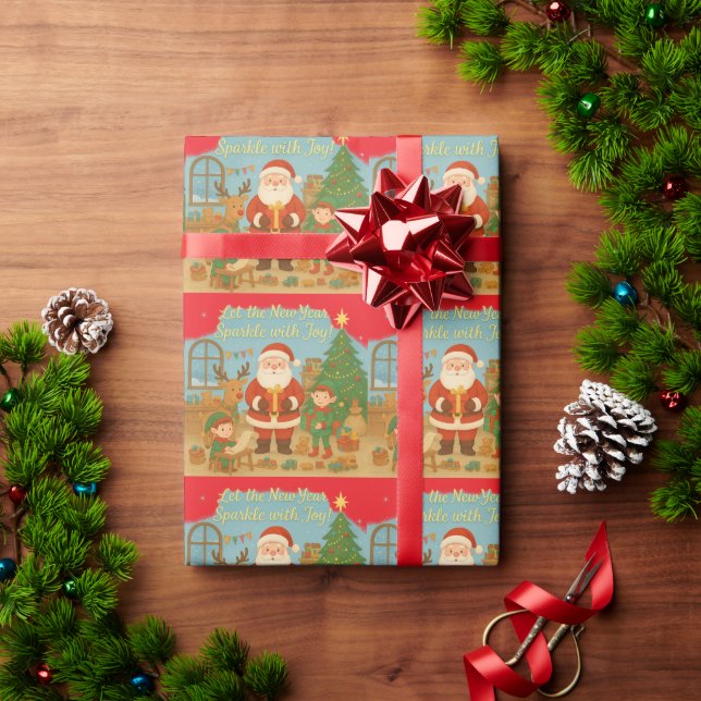 Papel De Presente Cute Santa & Elves New Year Holiday Card (Presente de Natal)