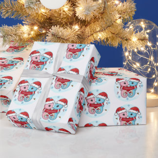Papel De Presente Cute Seahorses Christmas Wrapping Paper