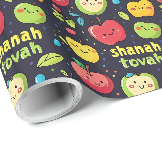Papel De Presente 🍎 Cute Shanah Tovah com Maçãs (Ponta do rolo)