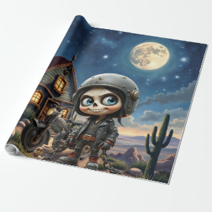 Papel De Presente Cute Skull Biker Passeio ao Luar pelo Deserto