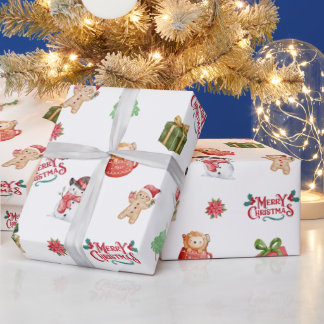 Papel De Presente Cute Snowman Gingerbread Man Christmas Pattern