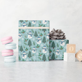 Papel De Presente Cute Snowmen Winter Pattern Wrapping Paper Roll