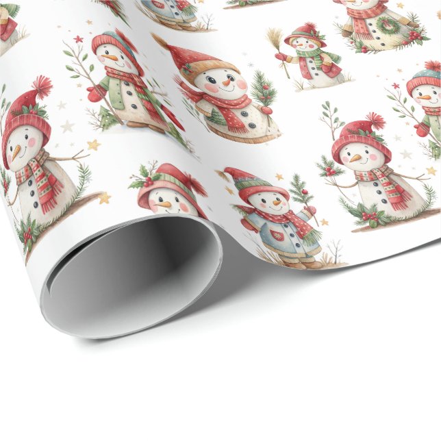 Papel De Presente Cute snowmen with wooly hats (Ponta do rolo)