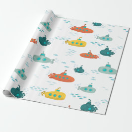 Papel De Presente Cute Submarine Nautical Deep Sea Fish Pattern