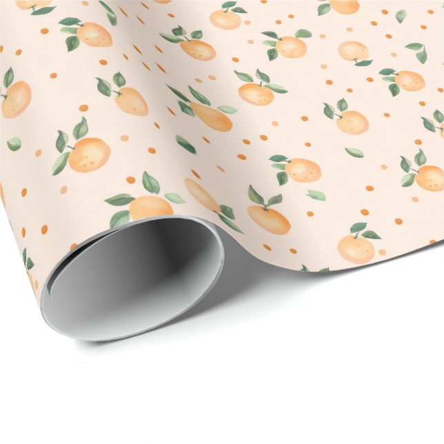 Papel De Presente Cute Summer Citrus Oranges Fruit Pattern (Ponta do rolo)