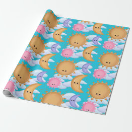 Papel De Presente Cute Sun Moon and Cloud Pattern Wrapping Paper