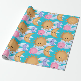 Papel De Presente Cute Sun Moon and Cloud Pattern Wrapping Paper