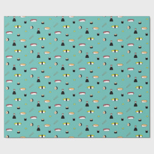 Papel De Presente Cute Sushi Roll Set Padrão Nigiri Maki Light Teal
