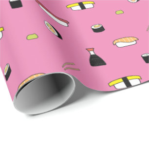 Papel De Presente Cute Sushi Roll Set Patterno Nigiri Maki Rosa clar