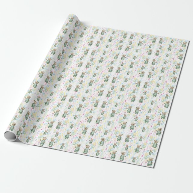 Papel De Presente cute teddy bear green background (Desenrolado)