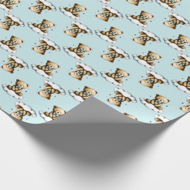 Papel De Presente Cute Teddy Bear on a Cloud Blue Bow Tie (Ponta)
