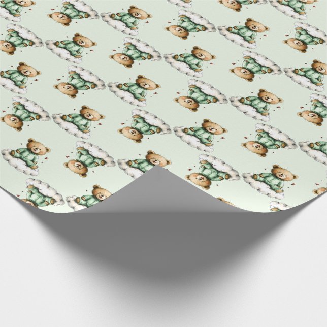 Papel De Presente Cute Teddy Bear on a Cloud Green PJs (Ponta)