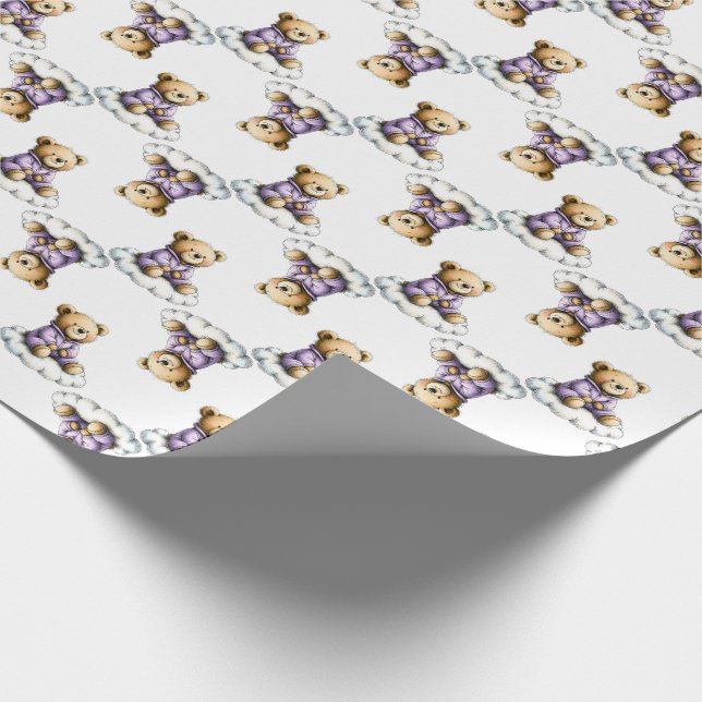 Papel De Presente Cute Teddy Bear on a Fluffy Cloud Purple PJs (Ponta)