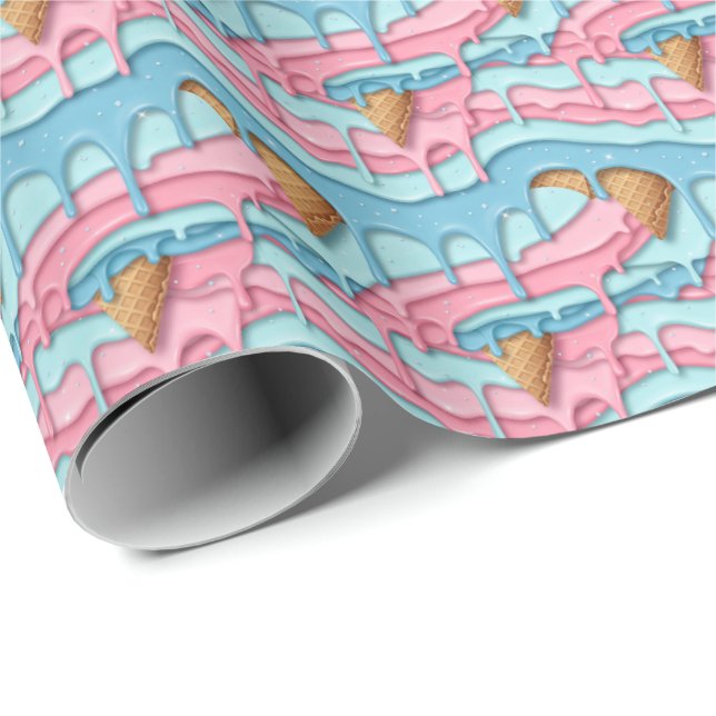 Papel De Presente Cute tiled melting ice cream pattern  (Ponta do rolo)