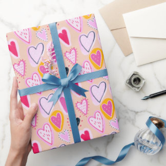 Papel De Presente Cute Valentine & Birthday Hearts Doodle Pink