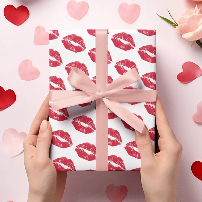 Papel De Presente Cute Valentine Kisses Pattern Wrapping Paper (Criador carregado)