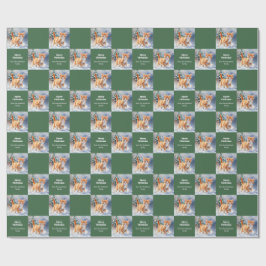 Papel De Presente Cute Watercolor Ginger Kitten Green Christmas