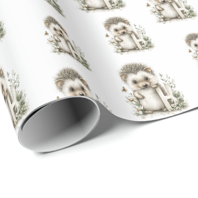 Papel De Presente Cute Watercolour Baby Animals Alphabet Hedgehog (Ponta do rolo)