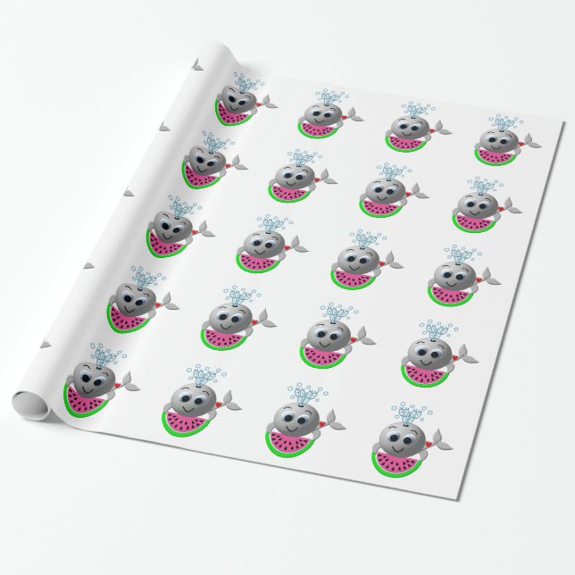 Papel De Presente Cute Whale and Watermelon (Desenrolado)