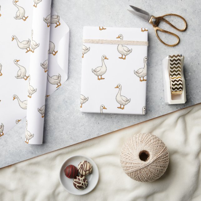 Papel De Presente Cute White Goose Pattern (Artesanato)