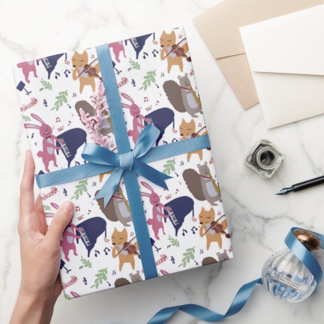 Papel De Presente Cute Woodland Animal Band Musical Instruments (Presentear)