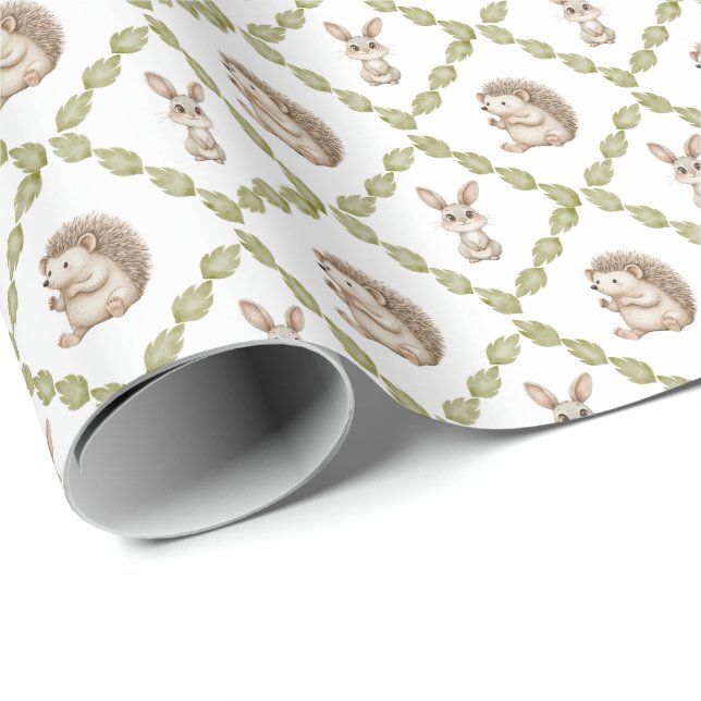 Papel De Presente Cute woodland animals and leaves design (Ponta do rolo)