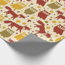 Papel De Presente Cute Woodland Fox & Owl Pattern