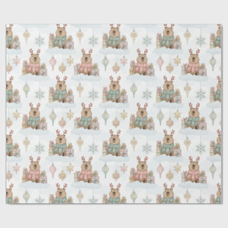 Papel De Presente Cute Woodland Reindeer Capybara Christmas
