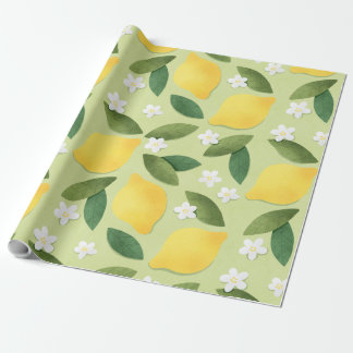 Papel De Presente Cute yellow lemons, white flowers and green leaves