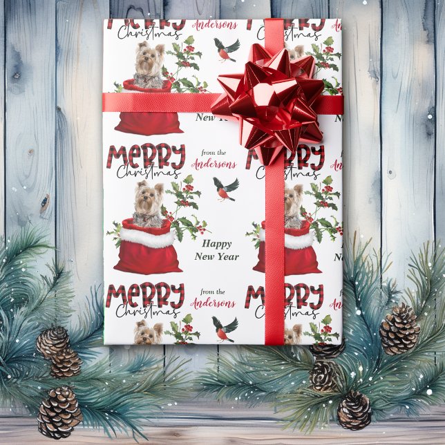 Papel De Presente Cute Yorkshire Terrier Dog no Natal Gift Bag (Criador carregado)