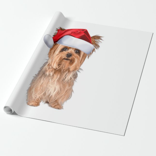 Papel De Presente Cute Yorkshire Terrier Santa Hat Yorkie Puppy Gift (Desenrolado)