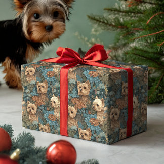 Papel De Presente Cute Yorkshire Terriers in a vintage Garden