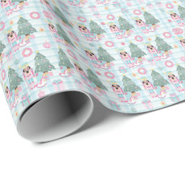 Papel De Presente Cuz Gingham Pink Christmas Nutcracker